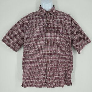 Koa Road Mens Large Hawaiian Camp Shirt Short Sleeve Aloha Palm Trees Hula Girls